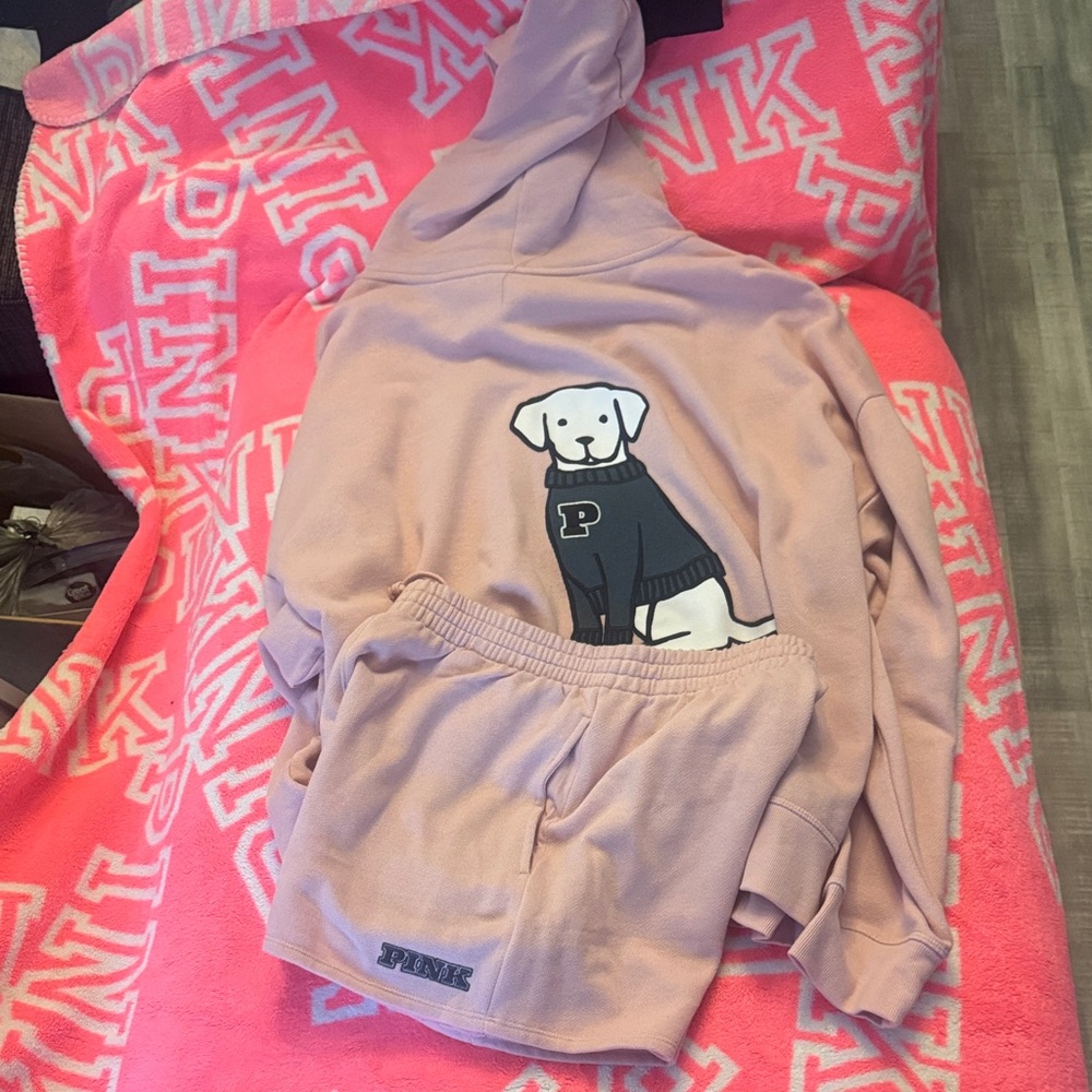 PINK Victoria's Secret limited edition Light Pink Hoodie and Shorts Set